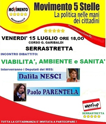 I parlamentari M5s Dalila Nesci e Paolo Parentela il 15 luglio a Serrastretta (Cz)